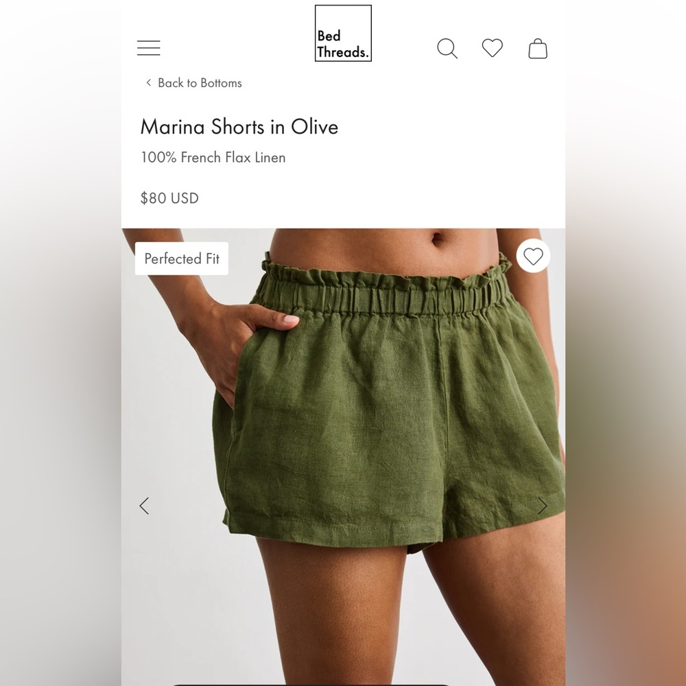 Bed Threads Marina Shorts in Olive, Sz L.